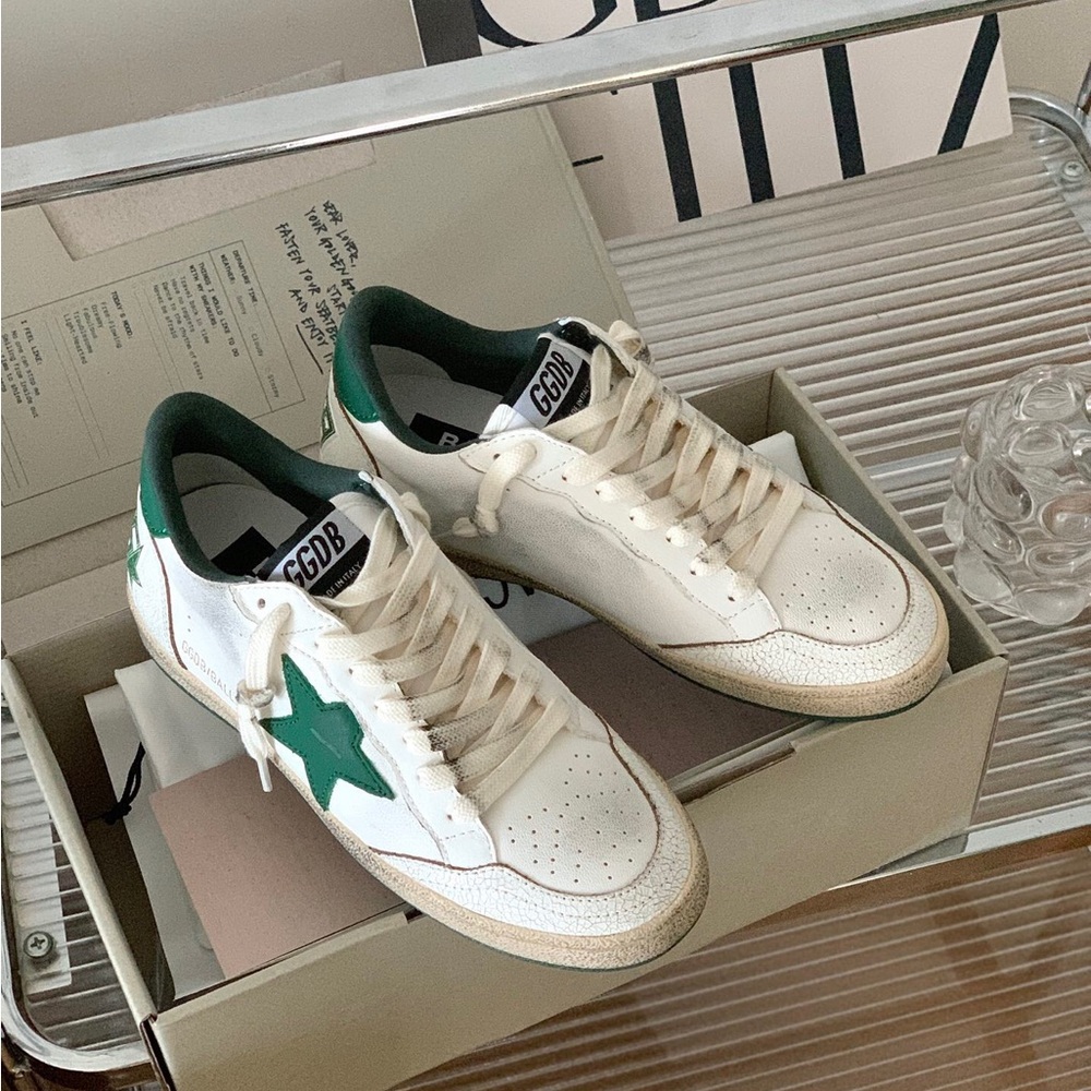 Golden Goose White and Green Sneakers - Picture 3 of 9